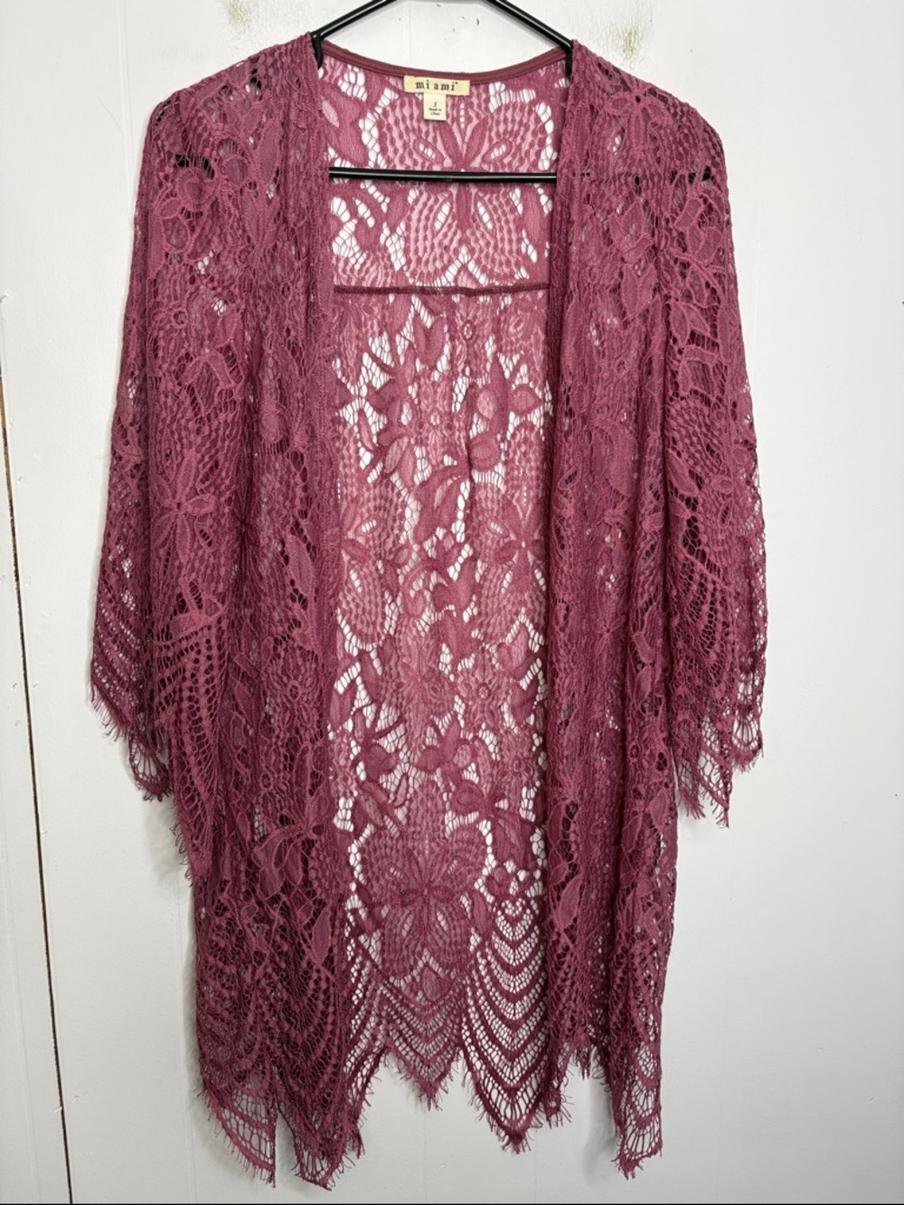 Miami Top Womens Small Lace Floral Open Knit Pull On Cardigan Lightweight